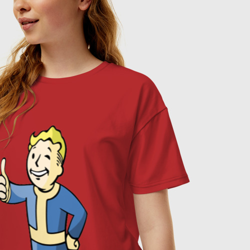 Женская футболка хлопок Oversize Fallout Vault boy, цвет красный - фото 3