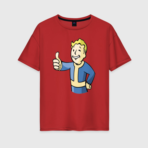 Женская футболка хлопок Oversize Fallout Vault boy, цвет красный