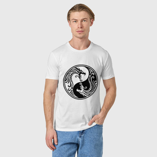 Мужская футболка хлопок Два дракона Инь Янь, цвет белый - фото 3