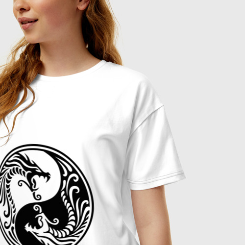 Женская футболка хлопок Oversize Два дракона Инь Янь - фото 3