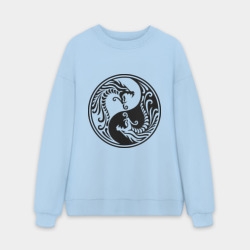 Мужской свитшот oversize без начеса хлопок Два дракона Инь Янь
