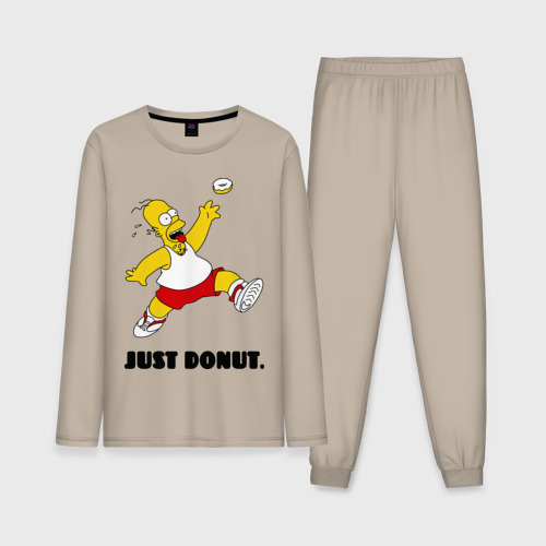 Мужская пижама с лонгсливом хлопок Гомер Симпсон - Только пончик, цвет миндальный
