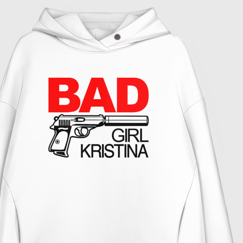 Женское худи Oversize хлопок Bad girl Kristina, цвет белый - фото 3