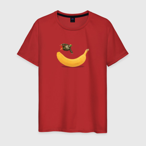 Мужская футболка хлопок Прыжок на банане, цвет красный