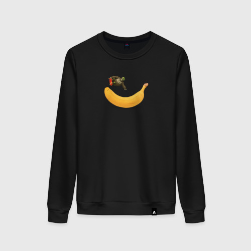 Женский свитшот хлопок Прыжок на банане, цвет черный