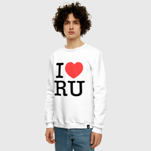 Мужской свитшот хлопок I love RU (vertical), цвет белый - фото 3