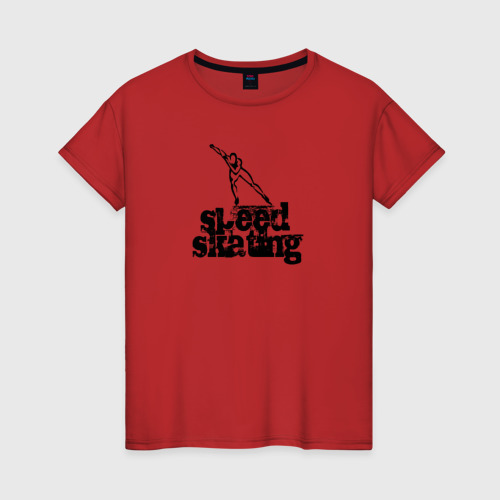 Женская футболка хлопок конькобежец, цвет красный