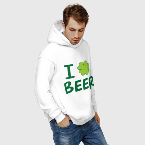 Мужское худи Oversize хлопок Love beer, цвет белый - фото 7