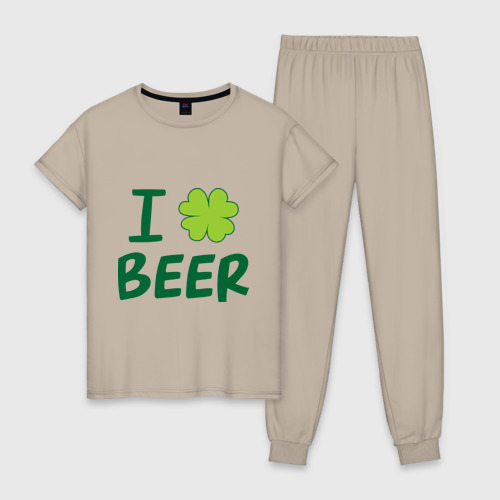 Женская пижама хлопок Love beer, цвет миндальный