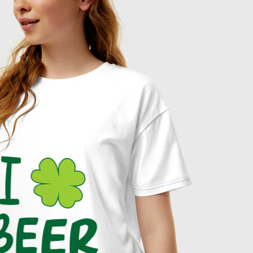 Женская футболка хлопок Oversize Love beer, цвет белый - фото 3