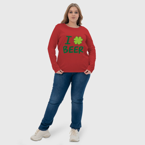 Женский лонгслив хлопок Love beer, цвет красный - фото 6