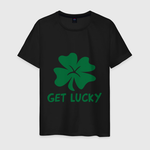 Мужская футболка хлопок Get lucky, цвет черный