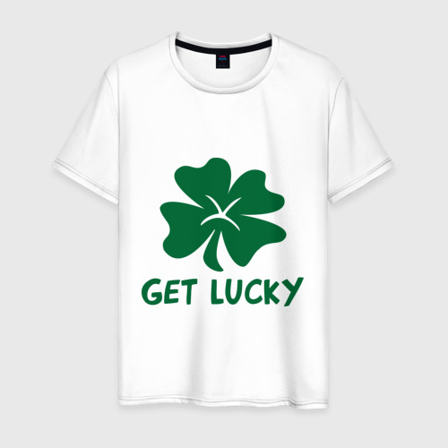 Мужская футболка из хлопка с принтом Get lucky, вид спереди №1