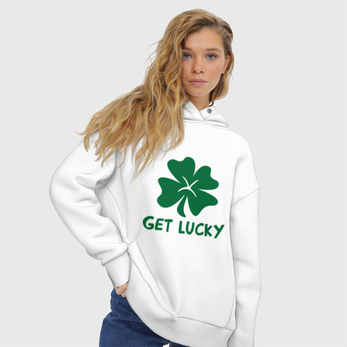 Женское худи Oversize хлопок Get lucky, цвет белый - фото 4