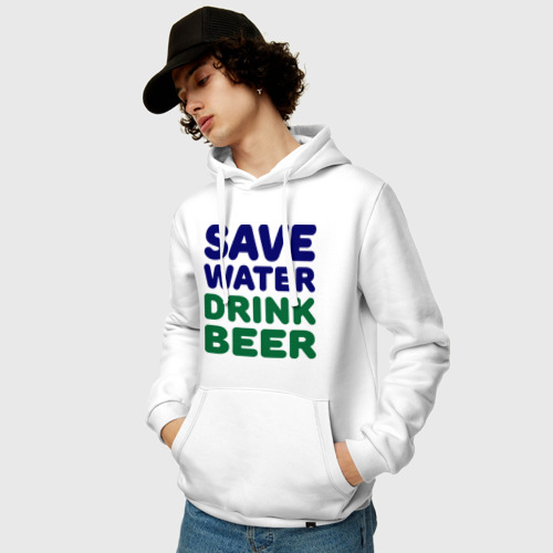 Мужская толстовка хлопок Save water, цвет белый - фото 3