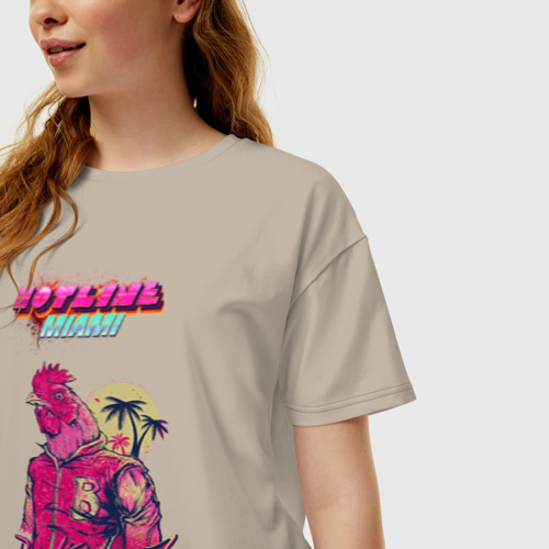 Женская футболка хлопок Oversize Hotline Miami, цвет миндальный - фото 3