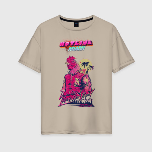 Женская футболка хлопок Oversize Hotline Miami, цвет миндальный