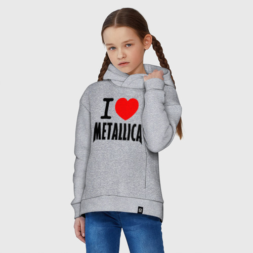 Детское худи Oversize хлопок I love Metallica, цвет меланж - фото 3