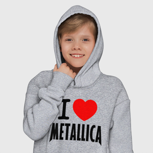 Детское худи Oversize хлопок I love Metallica, цвет меланж - фото 12