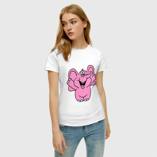 Женская футболка хлопок Розовый слон, цвет белый - фото 3