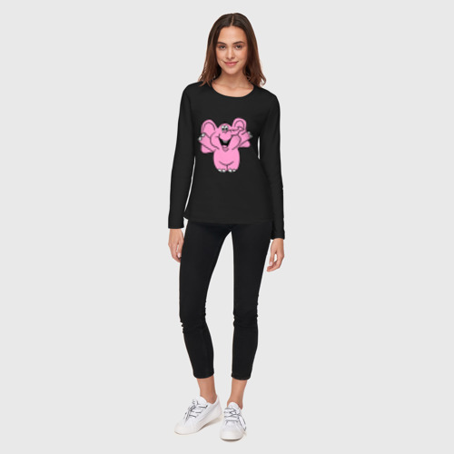 Женский лонгслив хлопок Розовый слон, цвет черный - фото 5