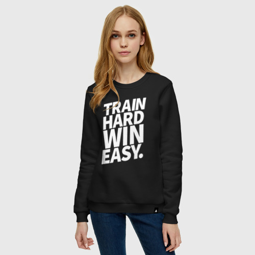 Женский свитшот хлопок Train hard win easy, цвет черный - фото 3