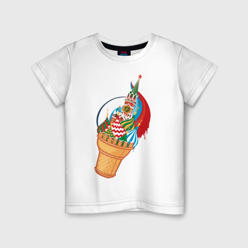 Детская футболка из хлопка с принтом Кремль, вид спереди №1