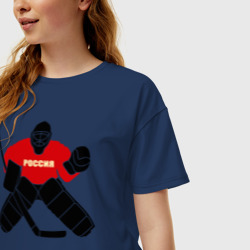 Женская футболка хлопок Oversize Хоккей Россия - фото 2
