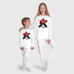 Пижама с принтом Хоккей Россия для ребенка, вид на модели спереди №5. Цвет основы: белый