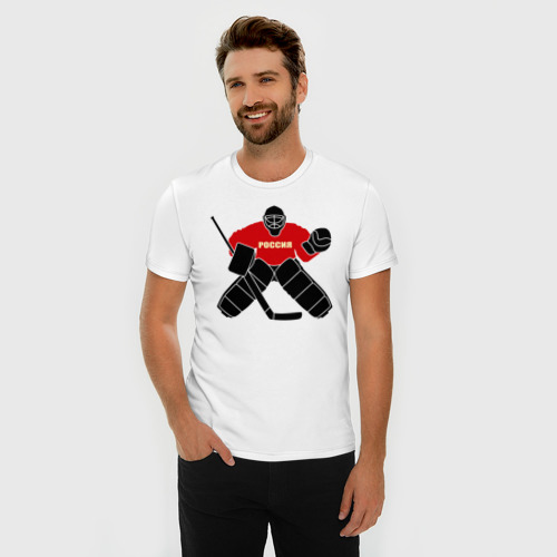 Мужская футболка хлопок Slim Хоккей Россия, цвет белый - фото 3