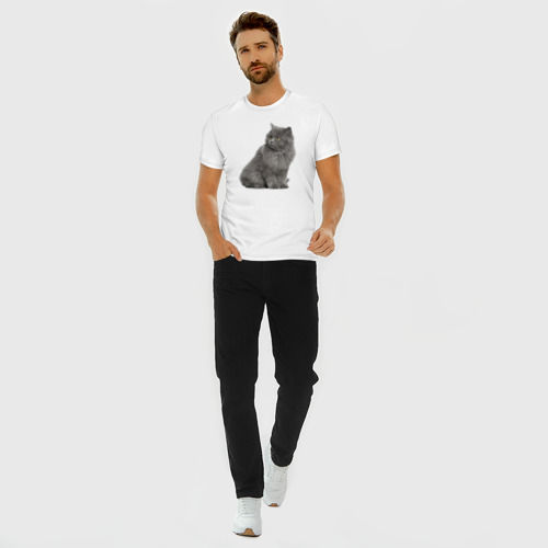 Мужская футболка хлопок Slim Кот, цвет белый - фото 5