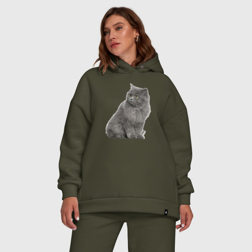 Женский костюм хлопок Oversize Кот, цвет хаки - фото 5