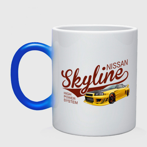 Кружка хамелеон Nissan Skyline, цвет белый + синий