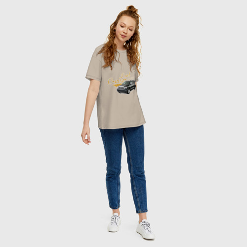 Женская футболка хлопок Oversize с принтом Toyota Land Cruiser, вид сбоку #3