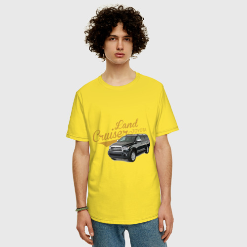 Мужская футболка хлопок Oversize с принтом Toyota Land Cruiser, фото на моделе #1