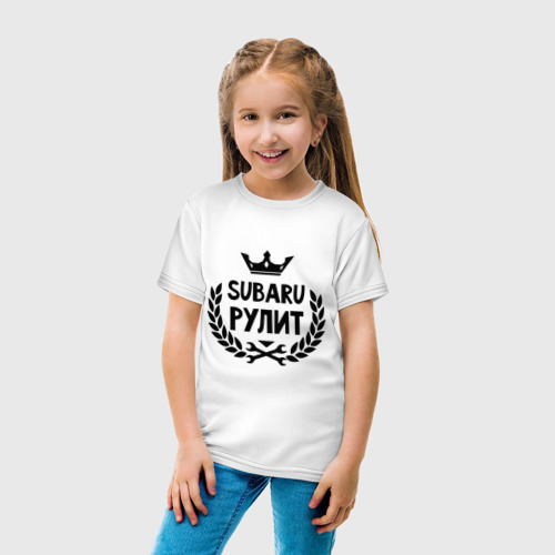 Детская футболка хлопок Субару рулит, цвет белый - фото 5