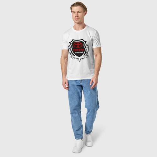 Мужская футболка хлопок Тойота моторс герб, цвет белый - фото 5