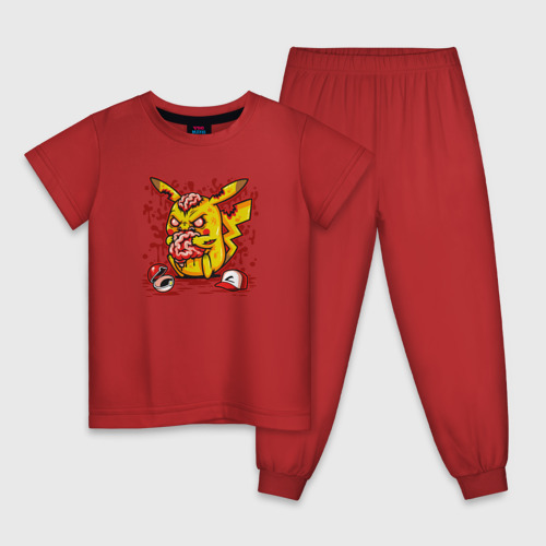 Детская пижама хлопок Пикачу зомби, цвет красный