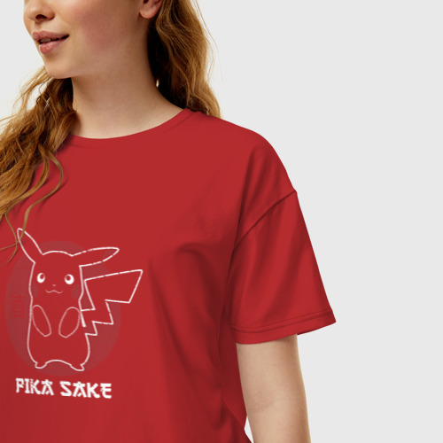 Женская футболка хлопок Oversize Pika Sake, цвет красный - фото 3