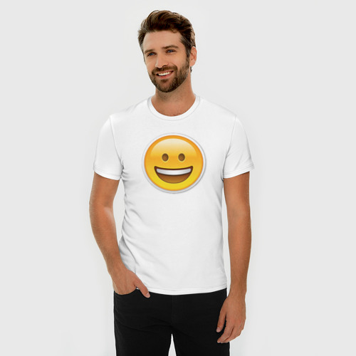 Мужская футболка хлопок Slim Смайл улыбающийся , цвет белый - фото 3