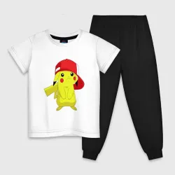 Детская пижама с белой футболкой Пикачу
