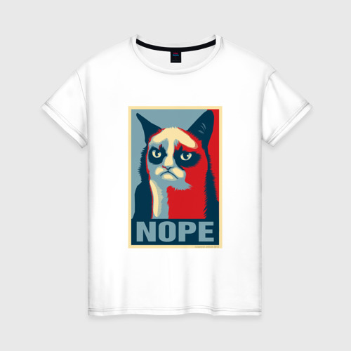 Женская футболка хлопок Grumpy Cat nope, цвет белый