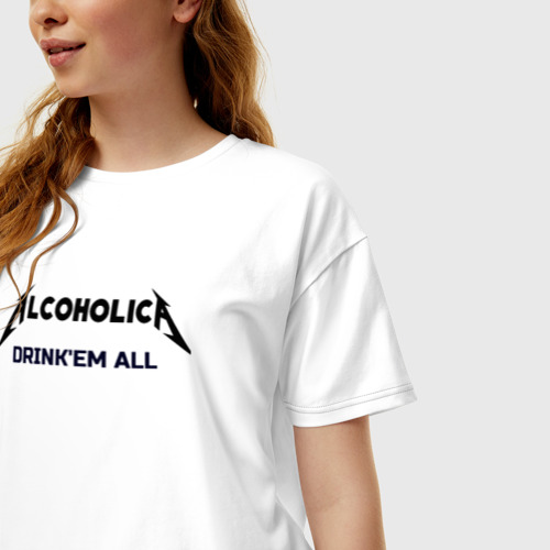 Женская футболка хлопок Oversize AlcoholicA, цвет белый - фото 3