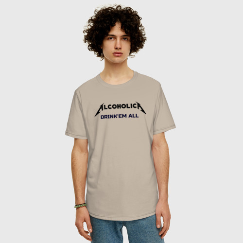Мужская футболка хлопок Oversize с принтом AlcoholicA, фото на моделе #1