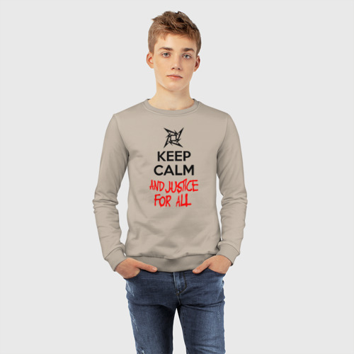 Детский свитшот хлопок Keep Calm And Justice For All, цвет миндальный - фото 7