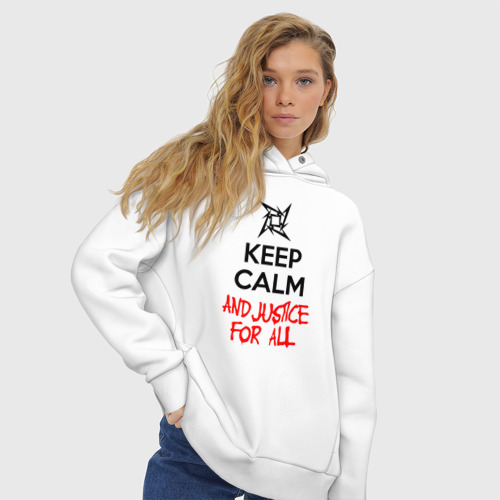 Женское худи Oversize хлопок Keep Calm And Justice For All, цвет белый - фото 4