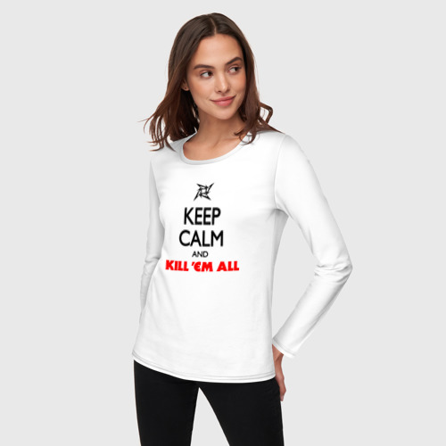 Женский лонгслив хлопок Keep Calm And Kill'Em All, цвет белый - фото 3