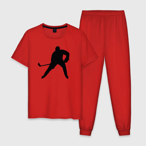 Мужская пижама хлопок Хоккеист, цвет красный