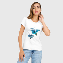 Женская футболка хлопок Slim Дельфины - фото 2