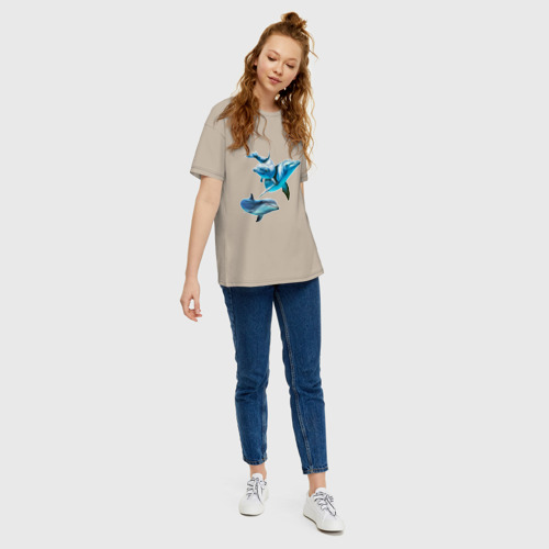 Женская футболка хлопок Oversize Дельфины, цвет миндальный - фото 5